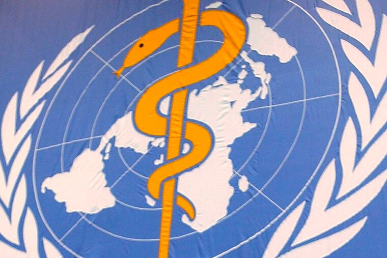 The World Health Organisation, WHO, logo seen at the United Nations in Geneva, Switzerland.