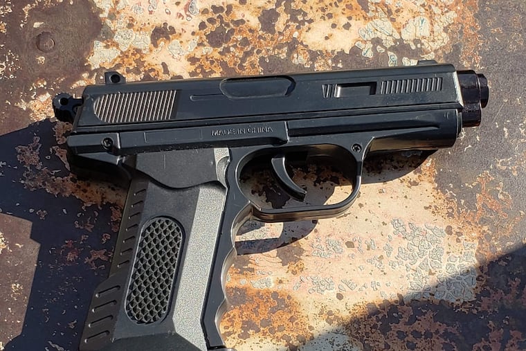 This is the toy gun that Antonio Jardine's grandson had hidden in his basement. The orange tip was removed to demonstrate how realistic it looks. ANTON MOORE