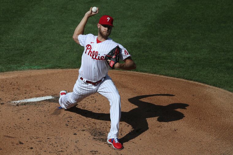 Zack Wheeler allowed three runs in six innings to lead the Phillies past the Yankees in the first game of a doubleheader.