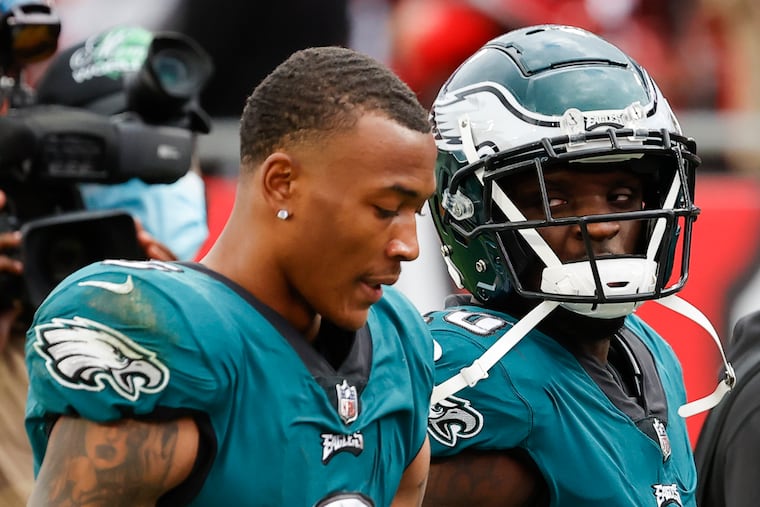 Eagles wide receivers Jalen Reagor and DeVonta Smith.