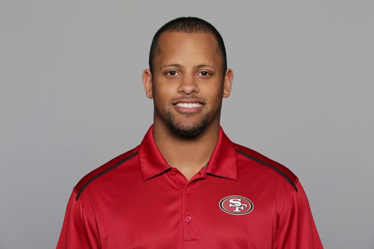 FILE - Keanon Lowe in 2016, when he was with the San Francisco 49ers. Lowe, a former analyst for the Philadelphia Eagles and 49ers and wide receiver at the University of Oregon, subdued a person with a gun who appeared on a Portland, Ore., high school campus Friday, May 17, 2019. Lowe is now a coach at Parkrose High School.