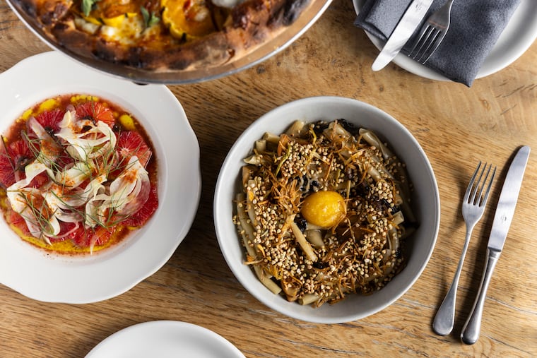 The blood orange salad, squash pizza, and spaccatelle with mushrooms at High Street at 101 S. Ninth Street in Center City.