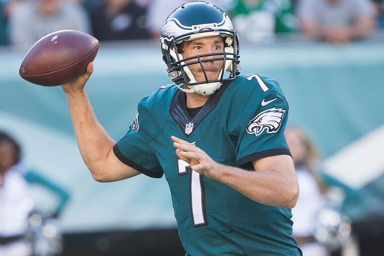 Philadelphia Eagles quarterback Sam Bradford (7) passes against the New Orleans Saints during the third quarter at Lincoln Financial Field. The Eagles won 39-17.