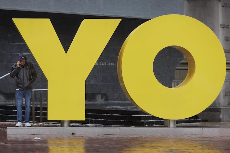 The YO sculpture in front of Weitzman National Museum of American Jewish History. President Biden signed a bill to study whether the museum should become part of the Smithsonian Institution.