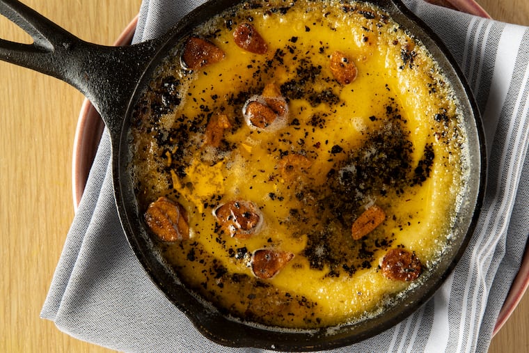 The Turkish Hummus, center, and Hummus Tehina at Dizengoff in Philadelphia, Pa. on Thursday, March 14, 2024. Dizengoff is located at 1625 Sansom Street.