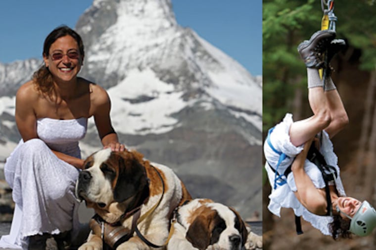 Jennifer Salvage and her husband, Jeff, pack her wedding gown on their treks around the world. When the mood strikes, she puts on the dress for a photo. (Photos by Jeff Salvage)