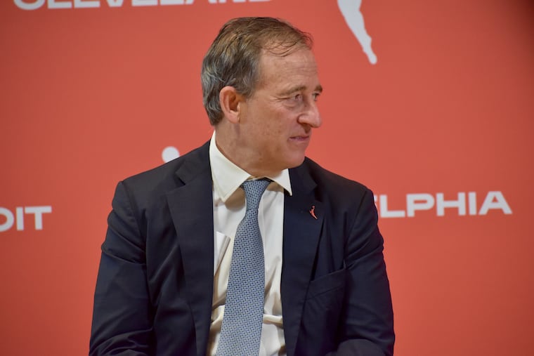 Philadelphia 76ers majority owner Josh Harris at a news conference at National Basketball Association headquarters in Manhattan, New York on Monday, June 30, 2025.