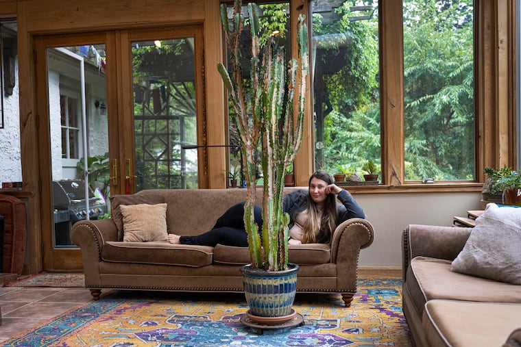 Hazel Hoepler is photographed on Monday September 25, 2023, with her tall succulent plant at her home in Feasterville, Pa. Hazel, purchased Jerry Blavat’s succulent on Instagram for $350 from Thunderbird Salvage.