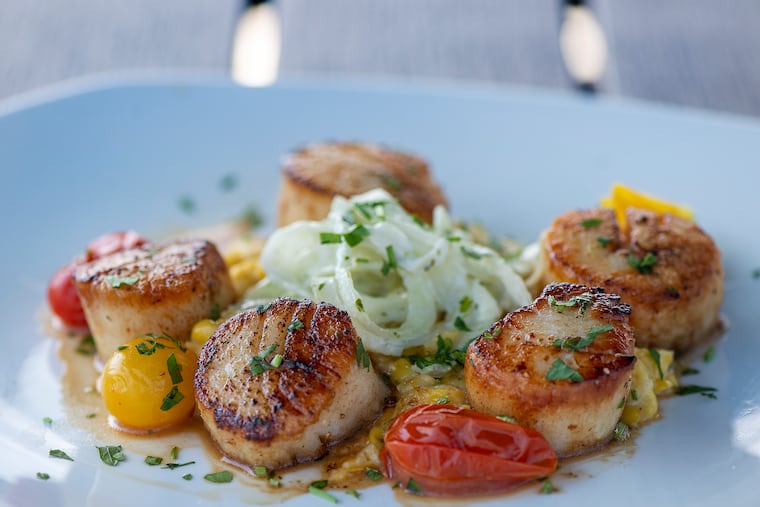 The scallop entree is shown at the Deauville Inn, in Strathmere, N.J. Friday, July 3, 2020