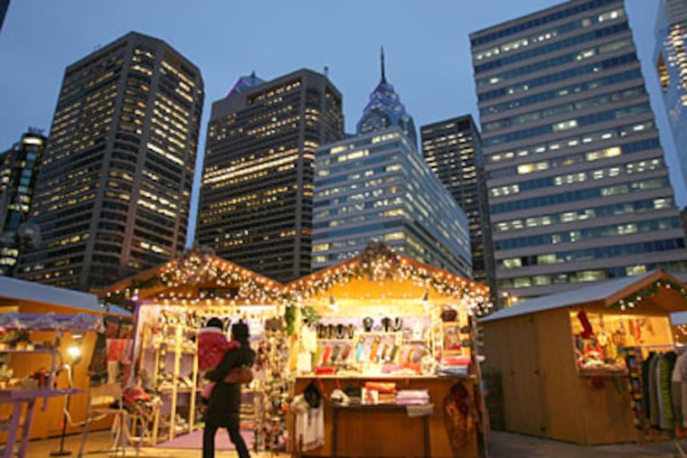 The Christmas Village market is set up on Dilworth Plaza, next to City Hall, with more than 50 vendors selling gifts and ornaments.