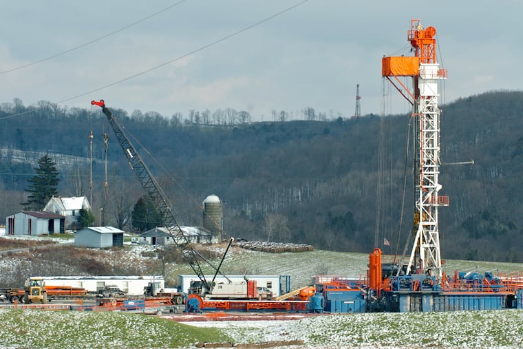 A gas drilling site in Pennsylvania's Marcellus Shale region. two lawsuits want to open the Delaware River basin to fracking, but the DRBC is resisting.