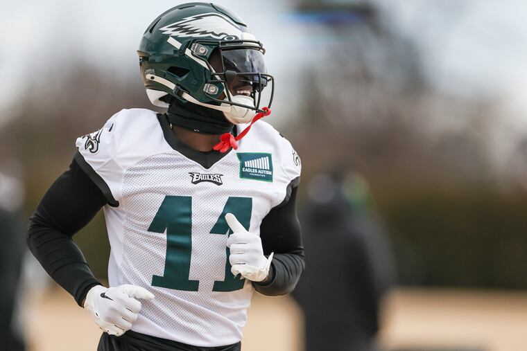 A.J. Brown goes through the paces during Eagles practice at the NovaCare Complex on Thursday.
