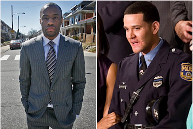 Marc Lamont Hill (left) filed a civil rights lawsuit against the Philadelphia Police Department after a 2010 traffic stop by Officer Richard DeCoatsworth (right) and another officer.