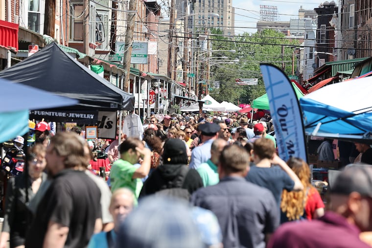 Visitors fill the street during the South 9th Street Italian Market Festival in Philadelphia on Sunday, May 18, 2025.