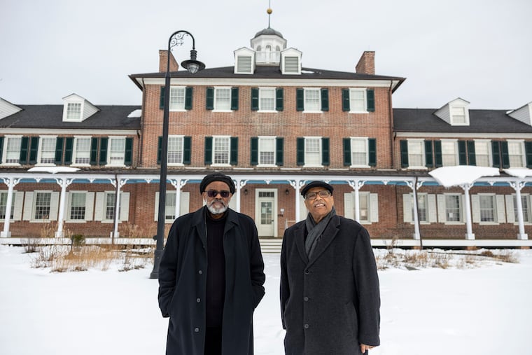 (From left to right) Twin brothers Larry Ganges and Kelly Ganges, pose for a portrait at the Lazaretto in Philadelphia, Pa., on Friday, Feb. 6, 2026.