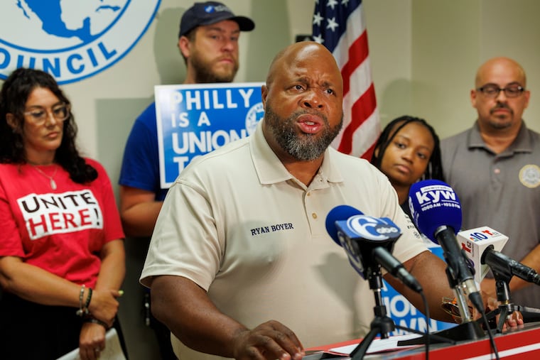 Ryan Boyer, Business Manager at Laborers' District Council of Philadelphia making a statement. Philadelphia AFL-CIO held a press conference in lobby of their office, Thursday, July 31, 2025 to call on Harrisburg to do its job and deliver a budget.