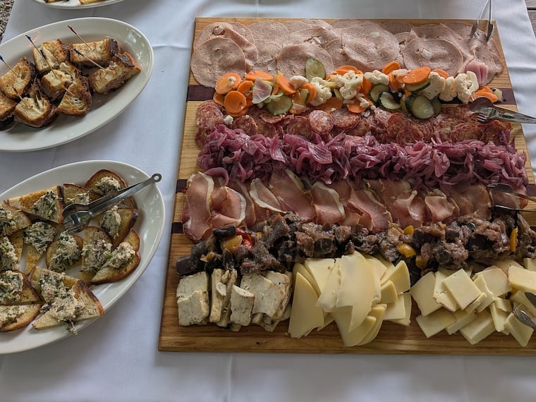 A spread of stuzzichini (bite-sized appetizers from Northern Italy) at one of Le Virtú's summertime aperitivo events.