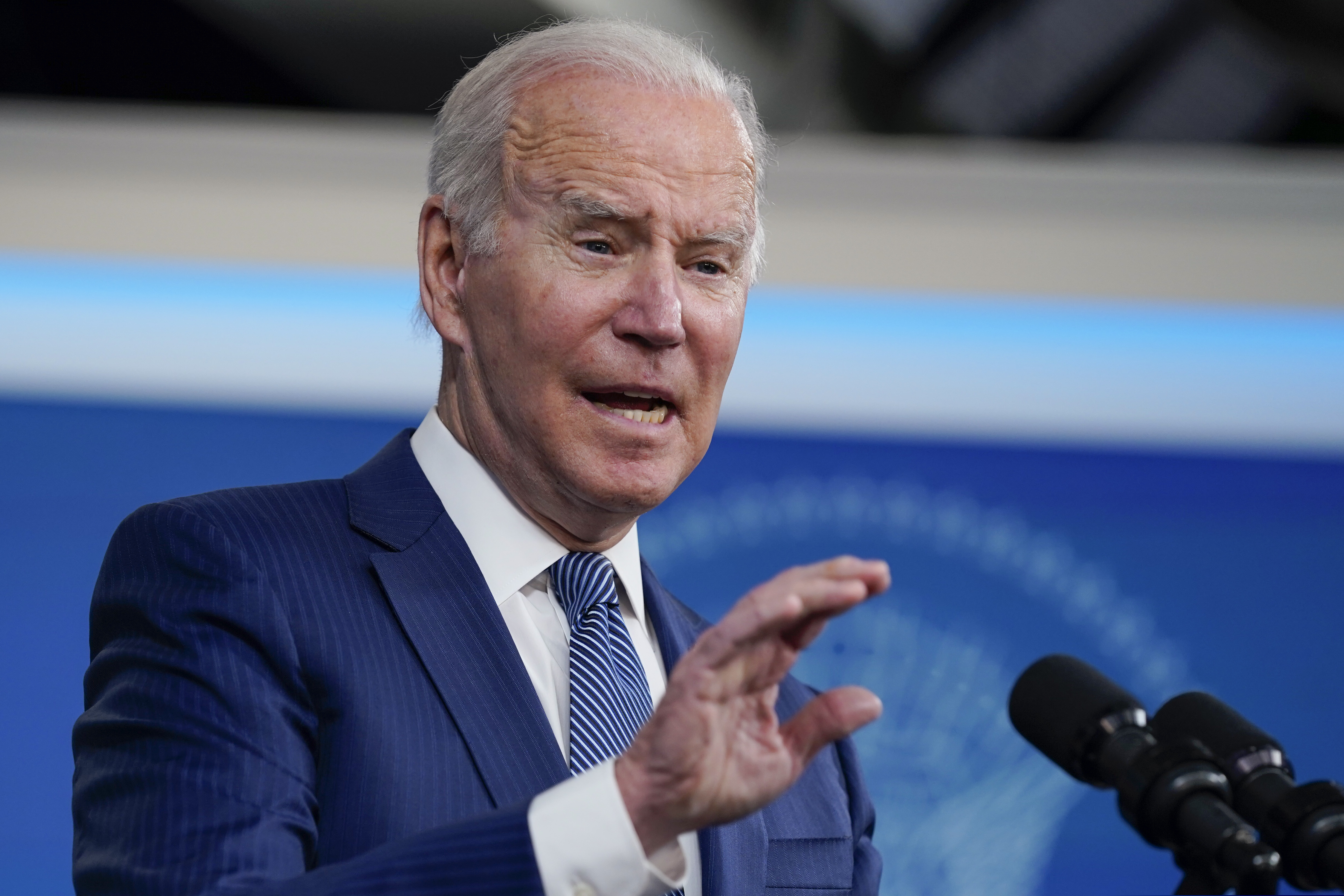 President Joe Biden speaks in the South Court Auditorium on the White House campus on Wednesday.
