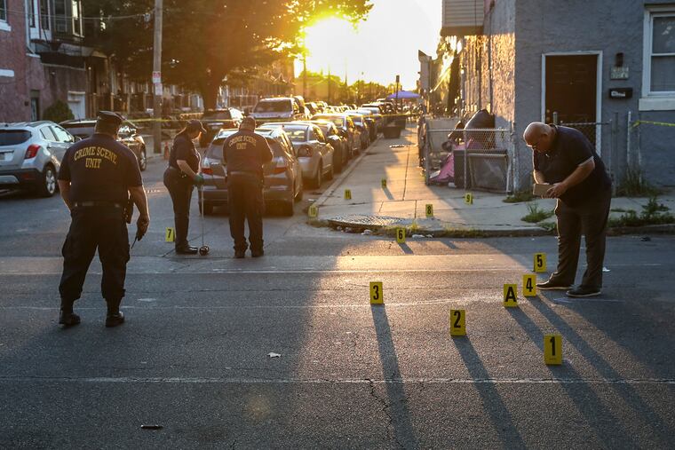 The Crime Scene Unit on the scene at 22nd and Huntingdon in the 22nd district where a 19-year-old man was shot 16 times and later pronounced dead at Temple University Hospital shortly after 5 p.m. Monday.
