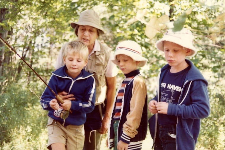 Mrs. Wallace enjoyed fishing, here with grandsons Nathan (left) and Christopher (center), and friend Charlie Betancourt near Stroudsburg, Pa., in the early 1980s.