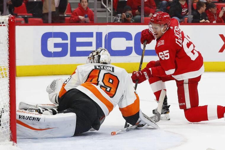 The Philadelphia Flyers were outplayed, out-shot and outworked in the first period by the Detroit Red Wings, a going-nowhere team that had lost 10 straight games before hosting the Flyers.