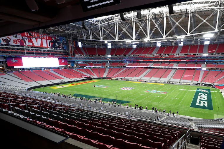 A view of the stadium during field preview event of the Super Bowl site at State Farm Stadium.