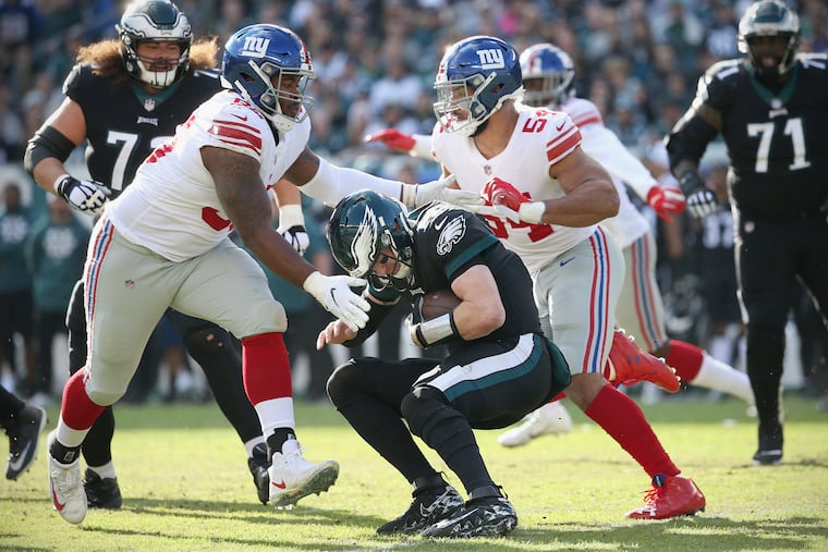 Carson Wentz had a rough first half as the Eagles hosted the Giants on Sunday at Lincoln Financial Field.