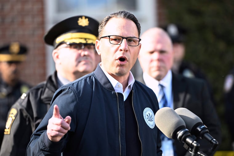 Pennsylvania Gov. Josh Shapiro speaks during a news conference at the governor's official residence about an arson fire that forced him, his family and guests to flee in the middle of the night on the Jewish holiday of Passover, April 13, 2025, in Harrisburg, Pa.