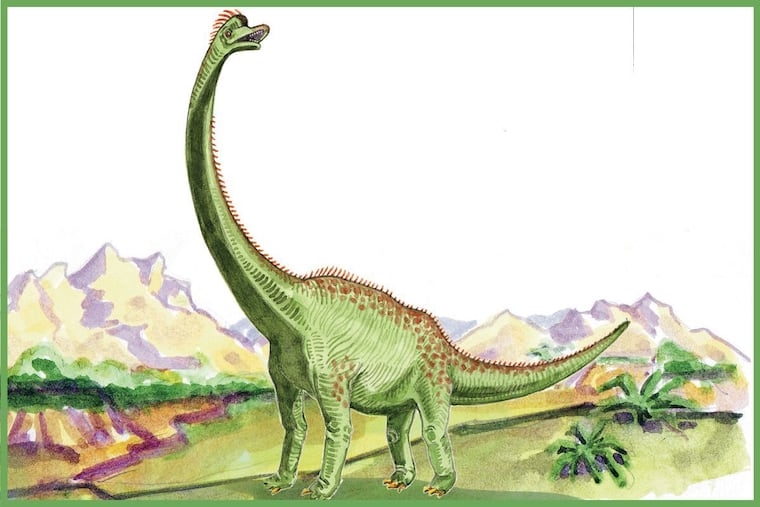 4 Brachiosaurus had flexible spines along it's neck and back bones. We don't know what color — or colors — it was, so you can decide. Create a background where your giant herbivore would like to live #submittedImage