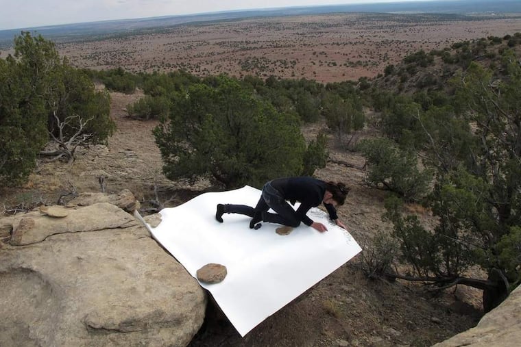 Jill O’Bryan at work on one of her “Rock Drawings” for her Gallery Joe exhibition.