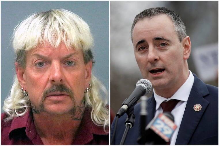 Joseph Maldonado-Passage, left, AKA "Joe Exotic," from the Netflix series "Tiger King." U.S. Rep. Brian Fitzpatrick, a Bucks County Republican, is pushing for legislation that would ban the private ownership of lions, leopards, tigers and other "big cats."