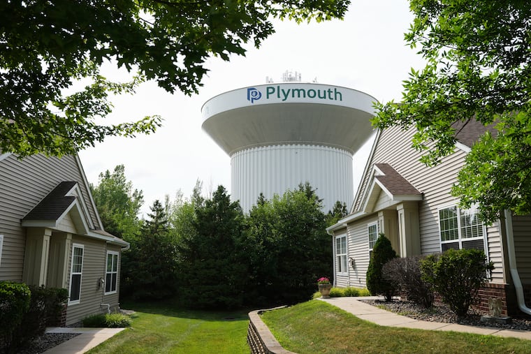 A water tower is seen Thursday, July 30, 2026, in Plymouth, Minn. A cyberattack targeted the operating technology at over 30 water systems in Minnesota, including Plymouth's, last week, state officials said.