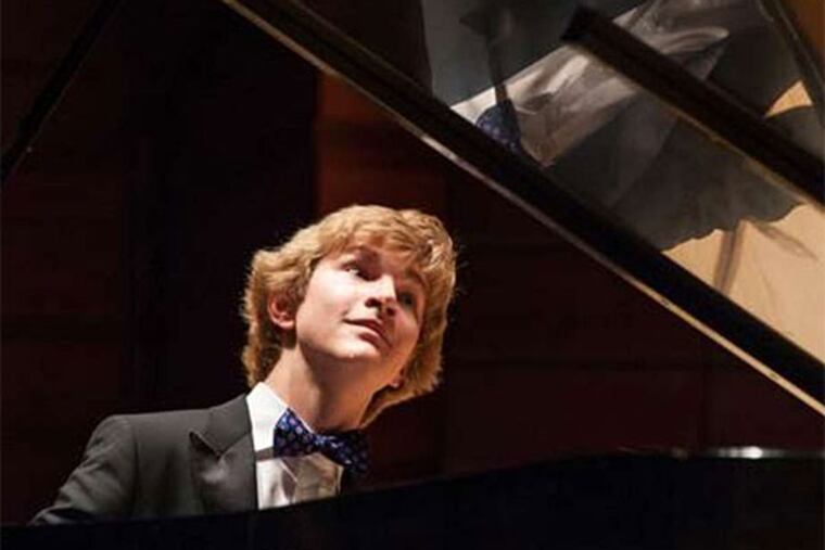 Pianist Jan Lisiecki performing with the Philadelphia Orchestra on Thursday. The 19-year-old played Mozart's "Piano Concerto No. 22 in E flat." (The Philadelphia Orchestra)