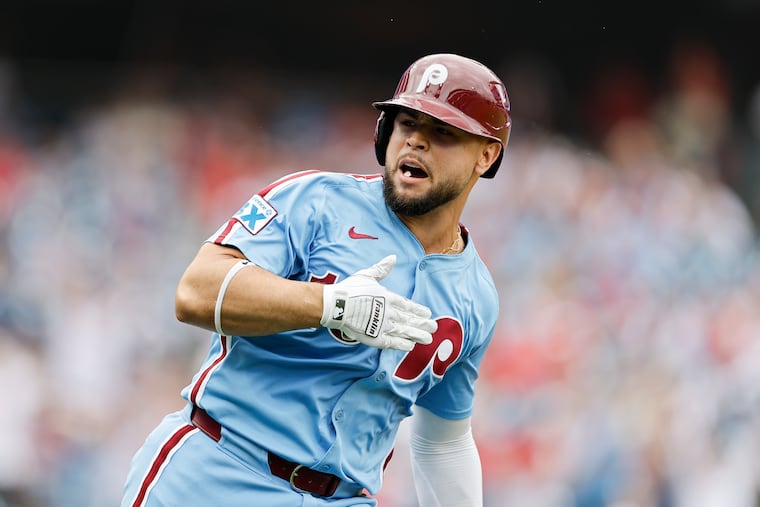 Rafael Marchan celebrates as he rounds the bases after hitting a two-run homer run in the third inning on Thursday.