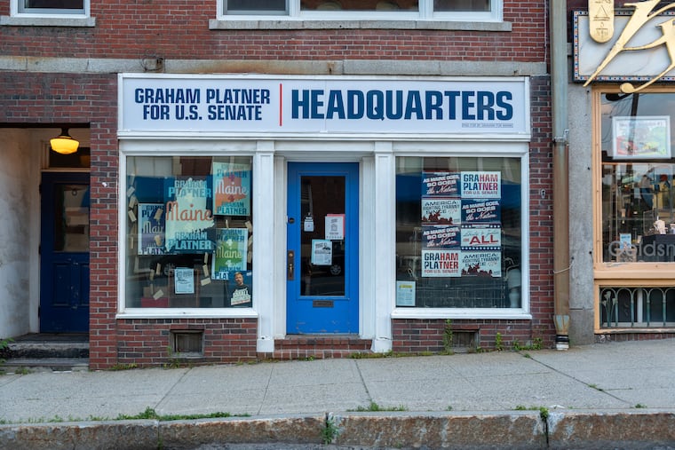 The campaign headquarters for Graham Platner in Ellsworth, Maine, stands empty July 6, 2026. Progressives and moderates are gearing up for a fight over an as-yet-undecided process in Maine to name a Senate nominee to replace Graham Platner after a rape accusation.