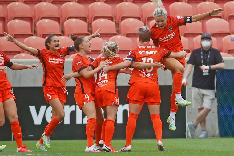 Rachel Daly (far right) and the upstart Houston Dash play the Chicago Red Stars in the NWSL Challenge Cup final on Sunday.