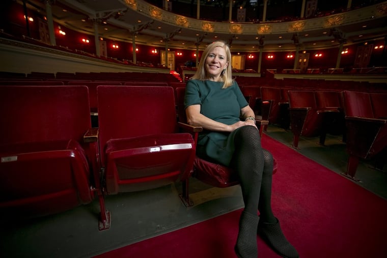Cackie Rogers, the new academy chairman, at the Academy of Music. The grand building will have a new chandelier for its 161st Anniversary Concert and Ball on Saturday, but there’s work to be done.