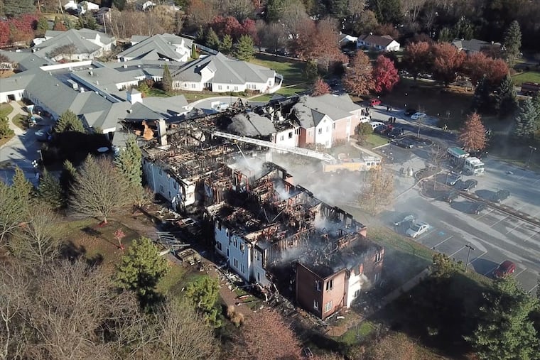 A five-alarm fire ravaged a large nursing home complex, Barclay Friends Senior Living, in West Chester late Thursday night into Friday morning.