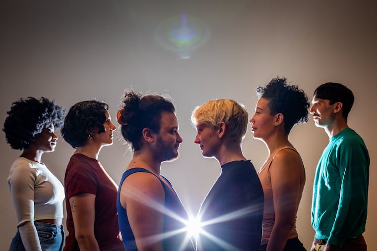 Brett Ashley Robinson (from left), Izzy Sazak, Eppchez!, MK Tuomanen, Severin Blake, and Thomas Choinacky, members of Applied Mechanics whose new production, "Other Orbits," runs at Standby Stages through July 22.
