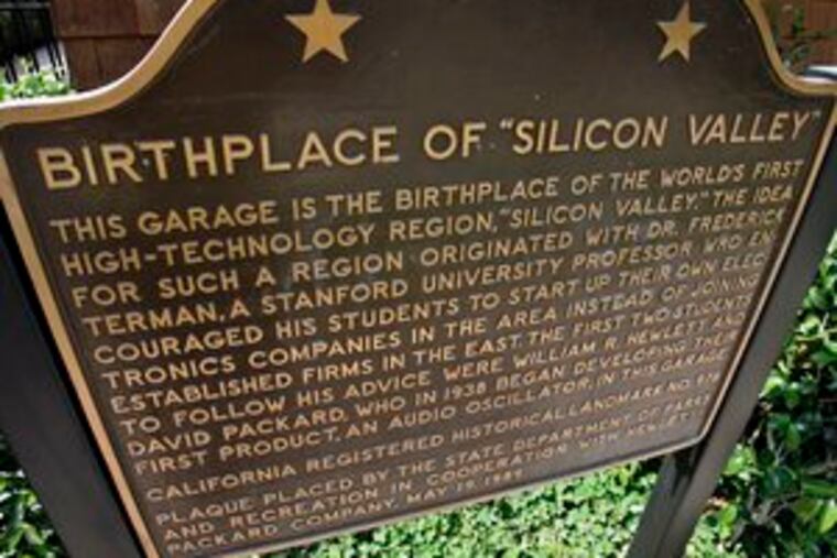 The site was designated a California historic landmark in 1987.This state marker is outside the garage in Palo Alto, Calif.