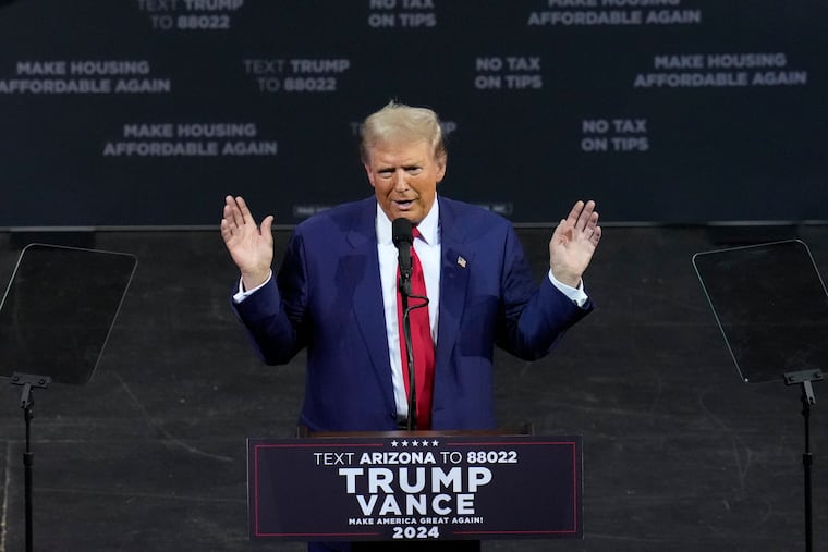 Former President Donald Trump speaks during a campaign event at the Linda Ronstadt Music Hall Thursday in Tucson, Ariz.