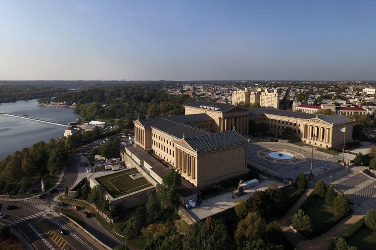 Philadelphia Art Museum and Boat House row, seen by drone, Oct.1, 2019