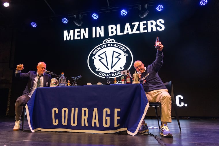 Michael Davies (left) and Roger Bennett will have a live podcast of Men in Blazers in Philadelphia on May 12.