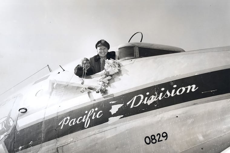 Gail "Hal" Halvorsen, a.k.a. the "Candy Bomber," in his plane in 1948.