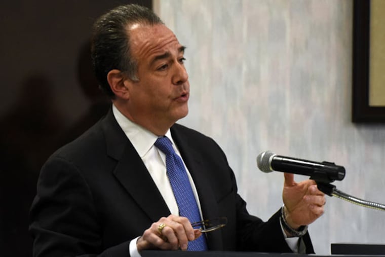 Attorney Stuart A. Platt, who served as prosecutor in the case against Washington Township solicitor John Armano, talks at the special meeting about Armano's possible conflict of interest.