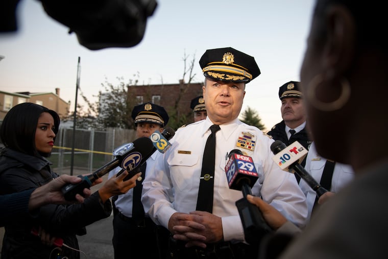 Philadelphia Deputy Commissioner Joe Sullivan speaks to reporters after the shooting of a 10-year-old boy on Margaret Street on Wednesday, Nov. 6, 2019.
