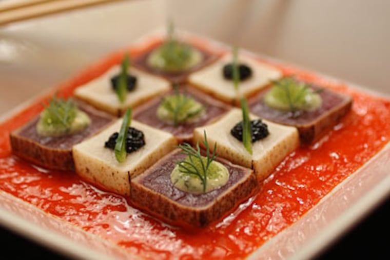 Checkerboard sashimi at Umai Umai in Fairmount. A drop-off with the cooked menu holds this gem of a sushi bistro shy of its potential. (Michael Bryant / Staff Photographer)