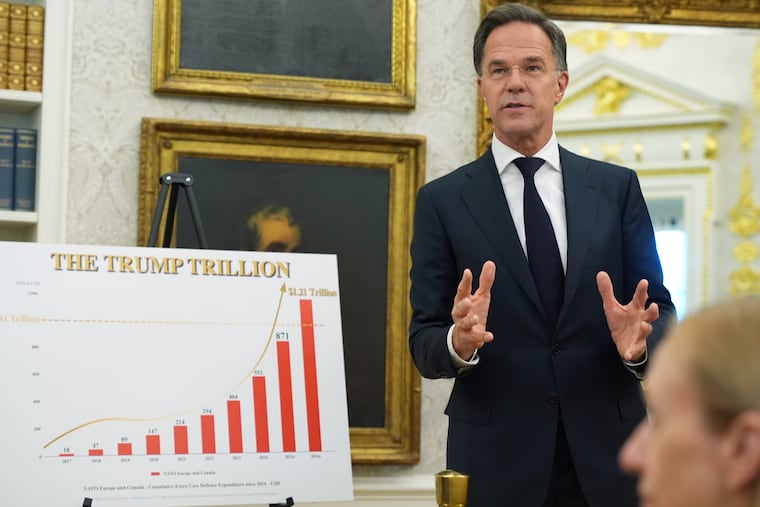 NATO Secretary General Mark Rutte speaks during a meeting with President Donald Trump in the Oval Office at the White House, Wednesday, June 24, 2026, in Washington.