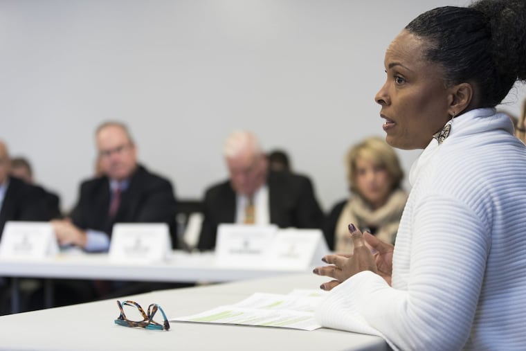 Judiciary and Transportation Committees, Drivers License Suspensions for non – driving offenses at the Trade Institute. Anna Hollis, Hemachi, speaks to a panel of law makers.