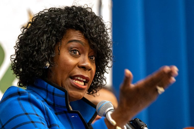 Mayor Cherelle L. Parker proposes a $1-per-ride Uber and Lyft tax to help bail the Philadelphia School District out of a budget deficit during an announcement at McDaniel Elementary School on Monday, March 23, 2026.